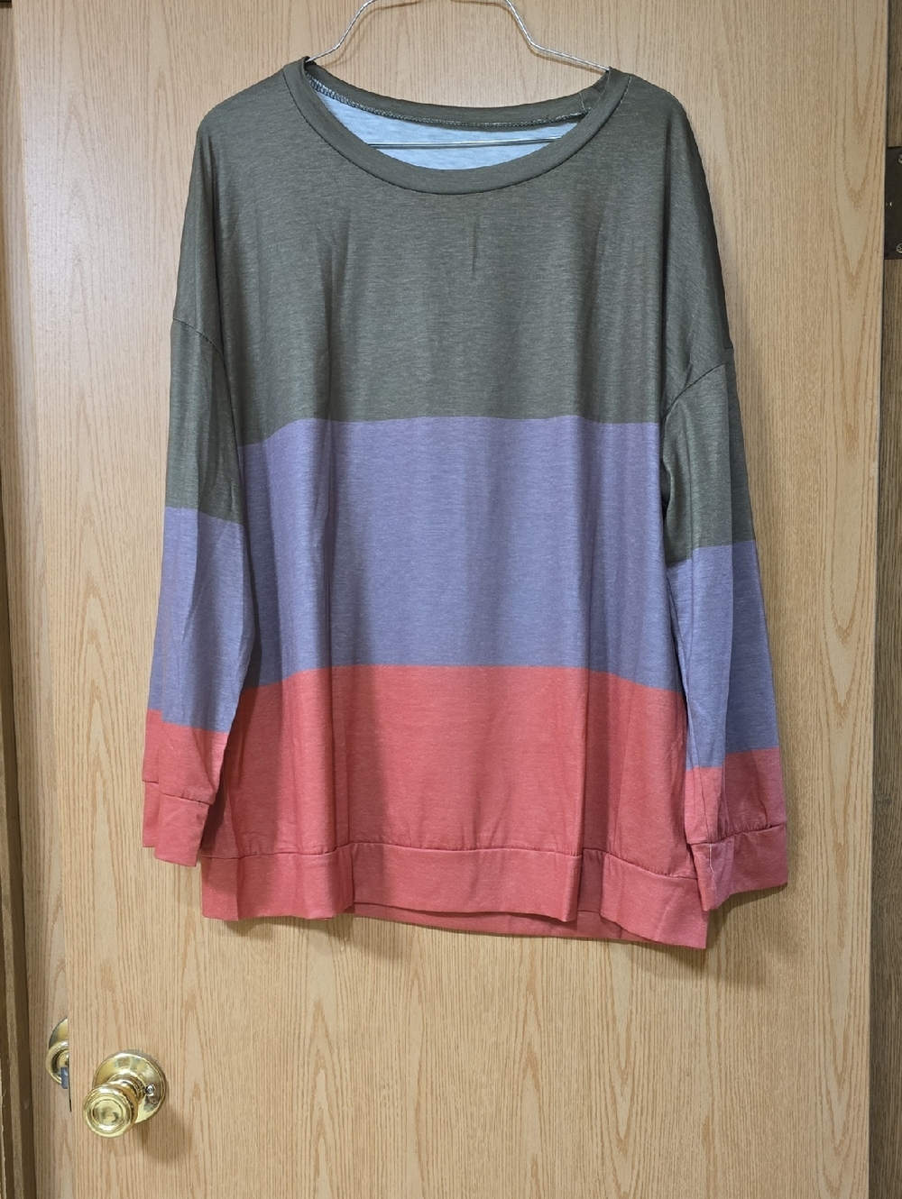 Colorblock Long Sleeve Tunic Top - Olive, Gray & Rust